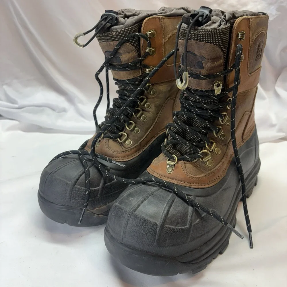Sorel Conquest Boots Men Size 12 Brown Leather Waterproof Insulated NM8030-287